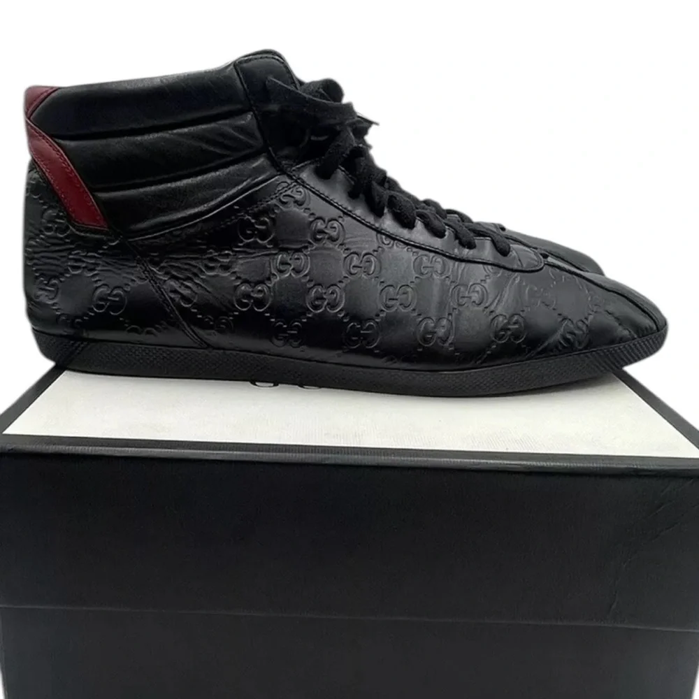 Gucci Leather Signature High Top Black Trainers Men's Size 13.5G